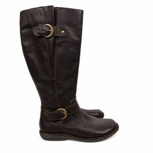 B.O.C. Born Tall Brown Leather Riding Boots Women's Size 7M Side Zip Buckle